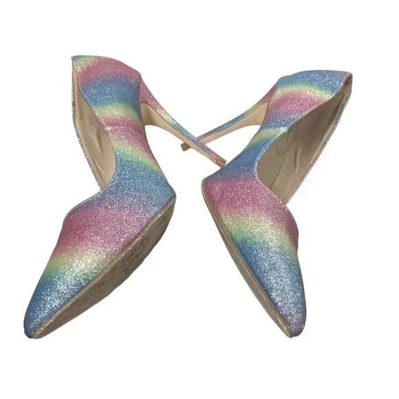 Anne Michelle Hibiscus Heels Womens 8.5 Pastel Rainbow Glitter Mermaid Stiletto - Picture 5 of 16
